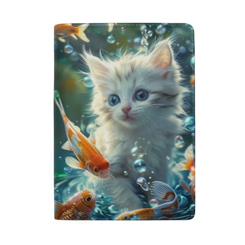 Reisepasshülle für Damen, Herren, Reisepasshülle, Katze, die Fische ansieht von GAIREG