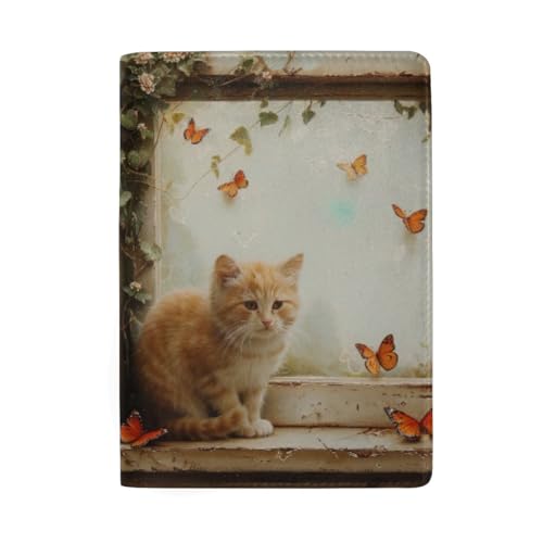 Reisepasshülle für Damen, Katze und Schmetterlinge von GAIREG