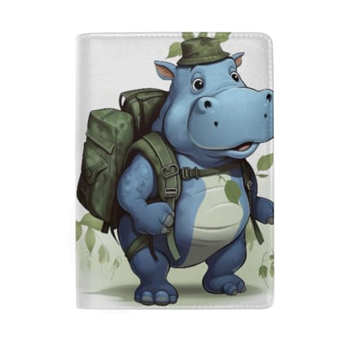 Reisepasshülle für Frauen, Nilpferd mit Rucksack, Hippo mit Rucksack von GAIREG
