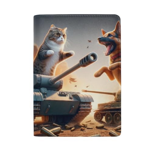 Reisepasshülle für Herren, Cartoon-Motiv, Lustige Katzen- und Hundeschlacht von GAIREG