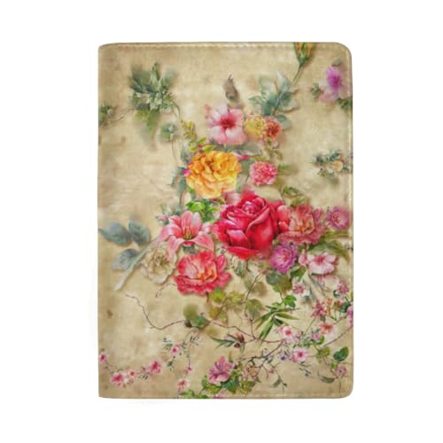 Reisepasshülle für Herren mit niedlichem Eulenbär, Beige, Abstrakte Vintage Kunst Blumen von GAIREG