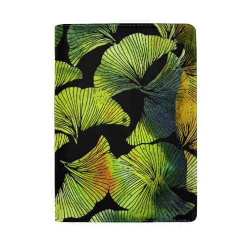 Reisepasshülle mit Camouflage-Textur, mit Kreditkartenfächern, für Herren, Grüne Blätter auf Schwarz von GAIREG