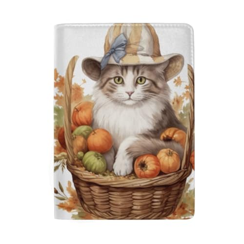 Reisepasshülle mit Eulen-Motiv, Traumfänger, mit Kreditkartenfächern, für Herren, Rosa, Thanksgiving Katze Kürbisse von GAIREG