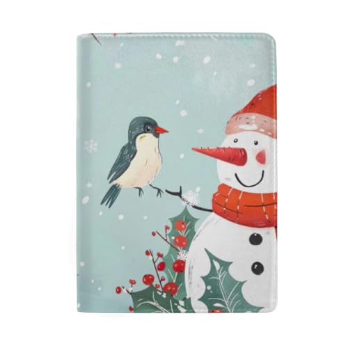 Reisepasshülle mit Kartenfächern, Reisepasshüllen für Damen, Schneemann mit rotem Schal von GAIREG