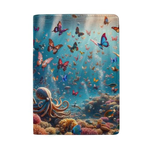 Reisepasshülle mit Kartenfächern für Herren, Schmetterlinge unter dem Meer von GAIREG