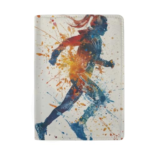Reisepasshülle mit Kreditkartenfächern aus Leder, Running Woman Aquarell von GAIREG