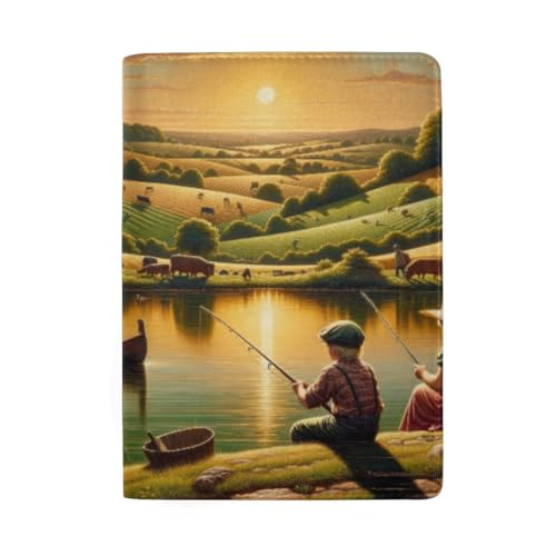 Reisepasshülle mit Kreditkartenfächern für Damen, Angeln am Sonnenuntergang am Lake von GAIREG