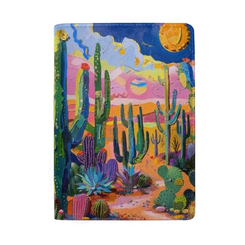 Reisepasshülle mit Kreditkartenfächern für Damen, Buntes Gemälde mit Kaktuspflanzen von GAIREG