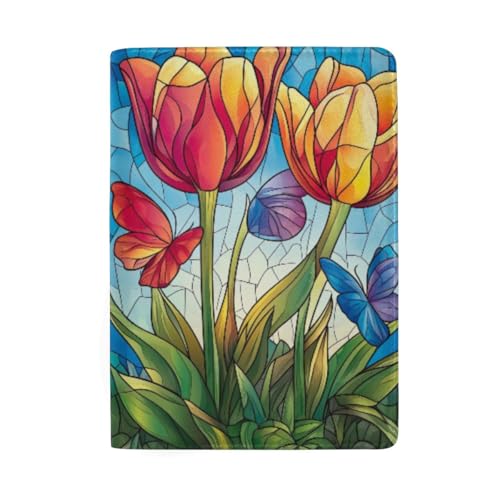 Reisepasshülle mit Kreditkartenfächern für Damen, Buntglas-Tulpenmuster von GAIREG
