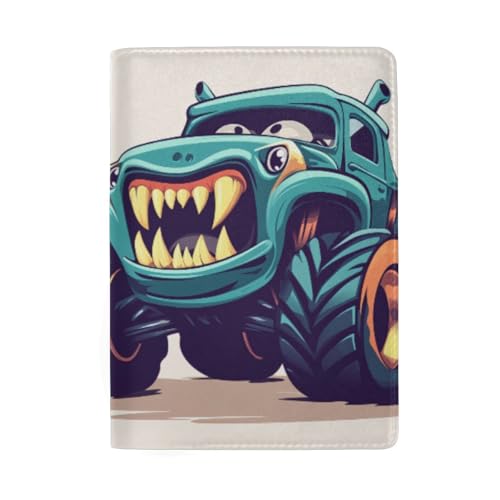 Reisepasshülle mit Kreditkartenfächern für Damen, Cartoon Monster Truck mit Zähnen von GAIREG