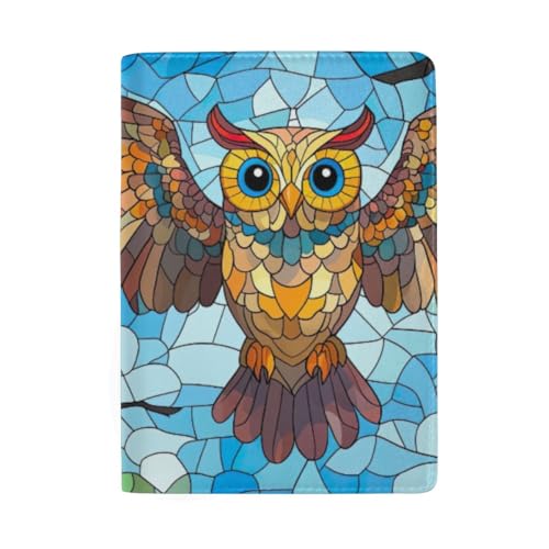 Reisepasshülle mit Kreditkartenfächern für Herren, Buntglas-Eulenmuster von GAIREG