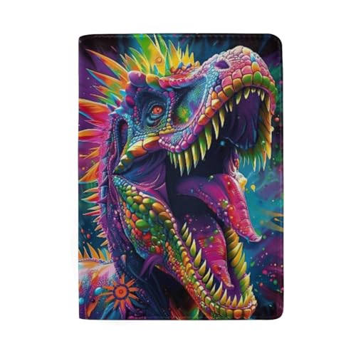Reisepasshülle mit Kreditkartenfächern für Herren, Farbenfroher Dinosaurier von GAIREG