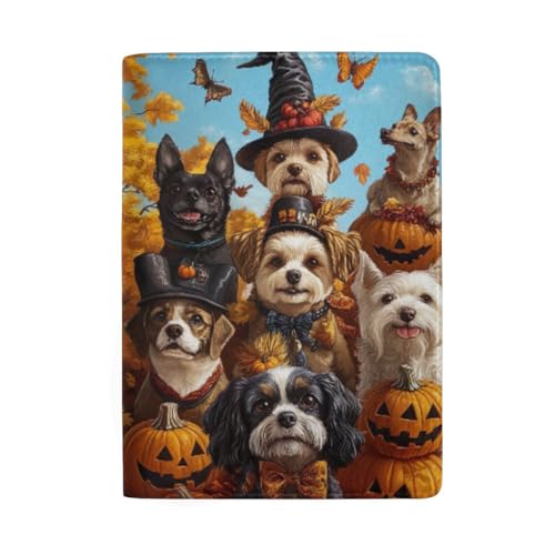 Reisepasshülle mit Kreditkartenfächern für Herren, Herbstblätter, Hundekürbis von GAIREG