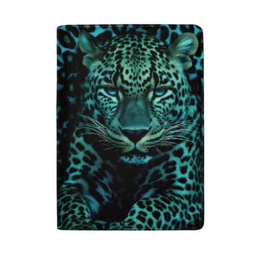 Reisepasshülle mit blauem Pfauenmuster für Herren für Damen, Grün / Blau / Leopard von GAIREG