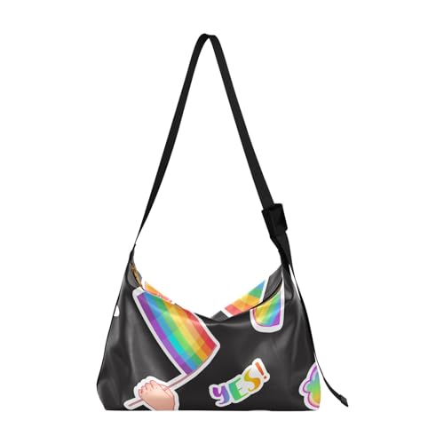 Travel Lover Cat Umhängetasche Große Umhängetasche Umhängetasche für Damen PU-Leder, LGBT-Symbol-Muster von GAIREG