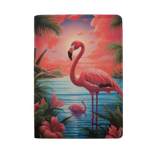 US Independence Reisepasshülle aus Leder mit grauem Muster für Damen, Rosa Flamingo Tropischer Dschungel von GAIREG