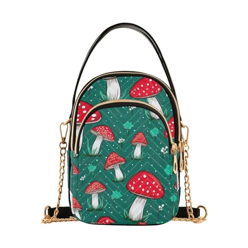 Vintage Sonnenblumen auf schwarz gesteppte Geldbörse für Frauen Kette Geldbörse, Pilz in Rot auf Blaugrün von GAIREG