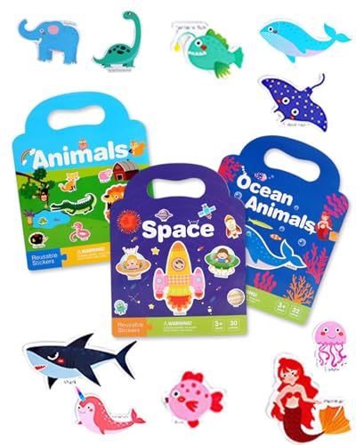 GAJUS 3 Stück Stickerbuch Kleinkinder ab 3 Jahre, Wiederverwendbare Stickerbücher mit Flugzeugaktivitäten als Reisespielzeug Flugzeug & Geschenk zu Geburtstag Weihnachten für Jungen Mädchen von GAJUS