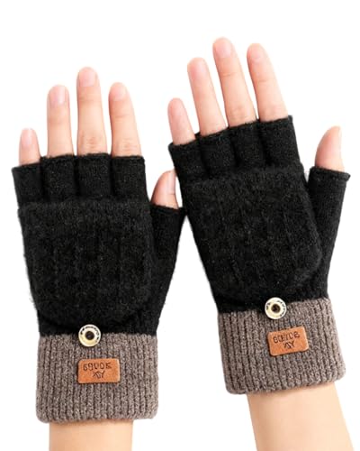 GAJUS Fingerlose Winterhandschuhe mit Touchscreen für Damen & Herren - Warme Halbfingerhandschuhe mit Kappe aus Alpakawolle, Ideal als Fäustlinge im Winter von GAJUS