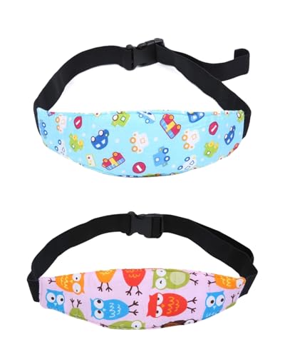 GAJUS Kopfstütze Auto Kinder, Verstellbarer Schlafen Halter Gürtel Kopfband für Babysitze und Autositze, Kindersitz Zubehör Stirnband mit Blau + Lila Design von GAJUS