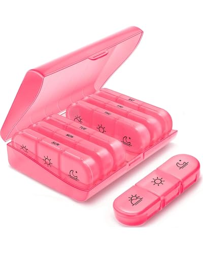 GAJUS wöchentliche Pillendose 7 Tage mit 3 großen Fächern pro Tag, tragbare Tablettenbox für Medikamente, Vitamine, Fischöl und Nahrungsergänzungsmittel (Rosa) von GAJUS