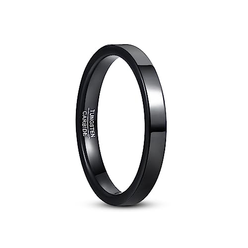 GALANI 3mm Ringe Herren Damen Schwarz Wolfram Ringe Poliertes Finish Verlobungsringe Eheringe Partnerringe Jubiläumsring Herrenring Damenring Mode Schmuck Größe 57(18.1) von GALANI