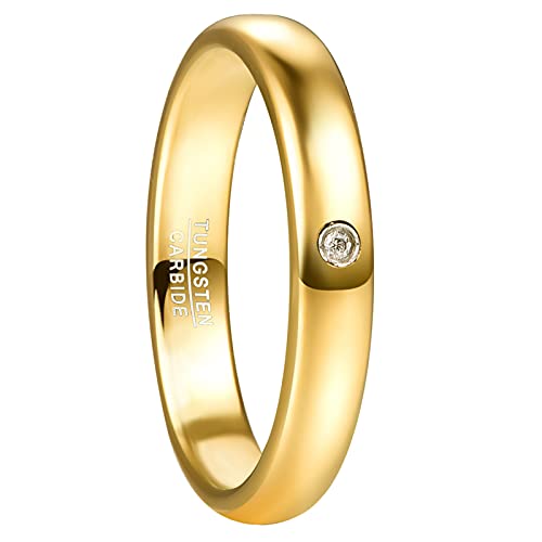 GALANI 4mm Gold Herrenring mit Wolfram Hochzeit Verlobungsring Ringe Band mit Zirkonia und gewölbtem Design Größe 67.2(21.4) von GALANI