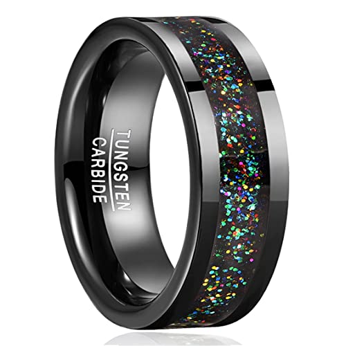 GALANI 8mm Herren Damen Schwarz Wolframcarbid Ring Hochzeit Ring Eheringe Verlobungsring Freundschaftsring mit Glitzer Mode Schmuck Ringe Größe 52(16.6) von GALANI