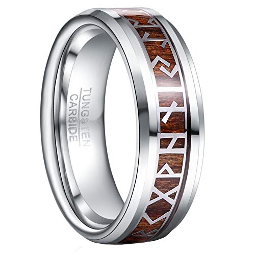 GALANI 8 mm Silber Wolfram Ring mit Holz und Wikinger Skript Inlay für Männer Frauen Wolframkarbid Trauringe Hochzeit Jahrestag Verlobungsring Größe 56(17.8), Holz GALANI 8 mm Silber Wolfram Ring mit Holz und Wikinger Skript Inlay für Männer Frauen Wolframkarbid Trauringe Hochzeit Jahrestag Verlobungsring Größe 56(17.8), Holz von GALANI