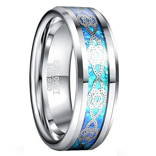 GALANI 8mm Blauer Herren Ehering Keltischer Wolfram Ring Vertrauensring für Ihn Sie Abgeschrägte Kante Größe 65(20.7) von GALANI