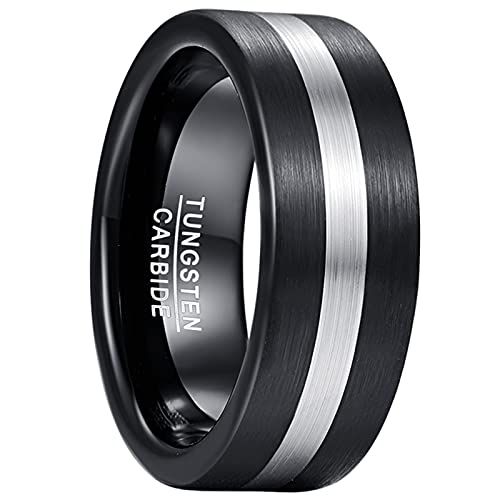 GALANI 8mm Ring Schwarz Herren Damen Wolfram Ringe Unisex Verlobungsring Eheringe Jubiläumsring Freundschaftsring mit Silber Schwarzer Gebürsteter Oberfläche Größe 61(19.4) von GALANI