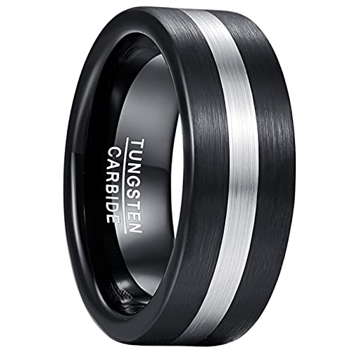 GALANI Ring Herren Damen Herrenring Schwarz Silber Wolframcarbid Ringe 8mm für Hochzeit Verlobung Jubiläum Versprechen Vorschlag Gebürstete Oberfläche Größe 54.4(17.3) von GALANI