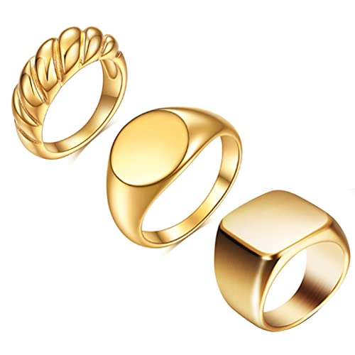 GALANI Gold Hochzeit Band Ring Set Edelstahl Ringe Herren Damen Ehering Vorschlagsring Verlobungsring Breit 3 Stücke Minimalist Herrenring Damenring Set Größe 67 von GALANI