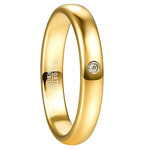 GALANI Gold Wolframcarbid Ring für Herren Damen 4mm Hochzeit Verlobung Ringe Band mit Zirkonia Comfort Fit Größe 49.3(15.7) von GALANI