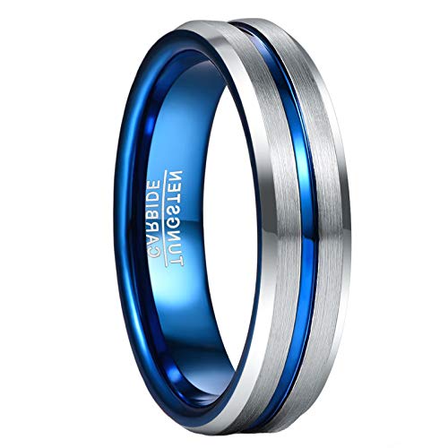 GALANI Herren Damen Eheringe Wolfram Ring Paar Ehering Verlobungsring Partner Ring Vertrauensring 6mm Unisex Ringe Schmuck Geschenk mit Blau Rille Größe 67.2(21.4) von GALANI