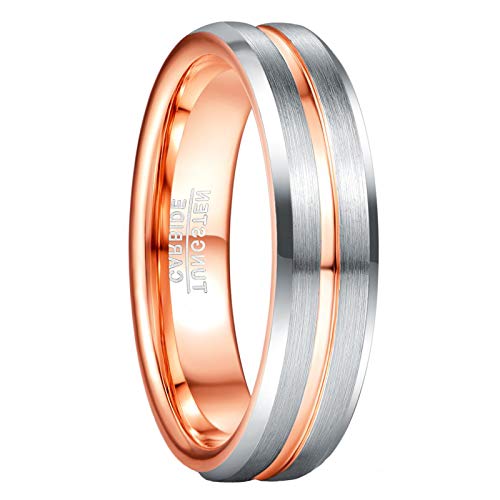 GALANI Rosegold Silber Ring Damen Herren Hochzeit Verlobungsring 6mm aus Wolframcarbid mit Grooved und Gebürstetem Mode Schmuck Größe 67.2(21.4) von GALANI