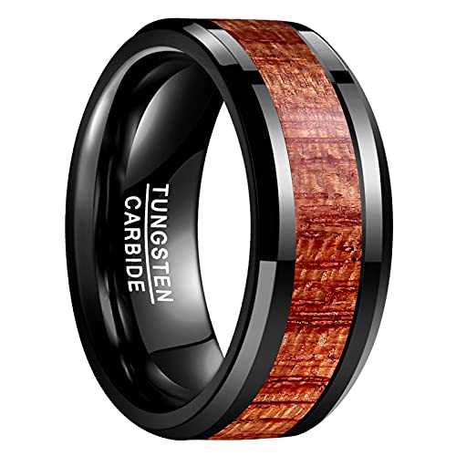 GALANI Paar Ringe Eheringe 8mm Holzring Wolfram Ring Herren/Damen Schwarz für Hochzeit Verlobung Alltag und Hobby Größe 65(20.7) von GALANI