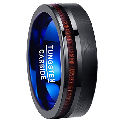 GALANI Ring Herren Damen Schwarz Blau Wolframcarbid mit Koa Holz für Verlobung Hochzeit Jahrestag valentinstag Vorschlag Partner Mode Schmuck Größe 57(18.1) von GALANI