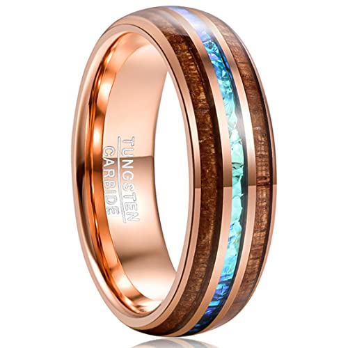 GALANI Ring Herren 8mm Roségold Wolframkarbid Koa Holz Ring mit Opal Freundschaftsring Partnerring Geeignet für Verlobung Heirat Jahrestag Schmuck für Täglichen Gebrauch Größe 54(17.2) von GALANI