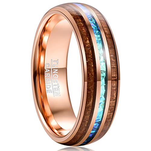 GALANI Ring Herren 8mm Roségold Wolframkarbid Koa Holz Ring mit Opal Freundschaftsring Partnerring Geeignet für Verlobung Heirat Jahrestag Schmuck für Täglichen Gebrauch Größe 56(17.8) von GALANI