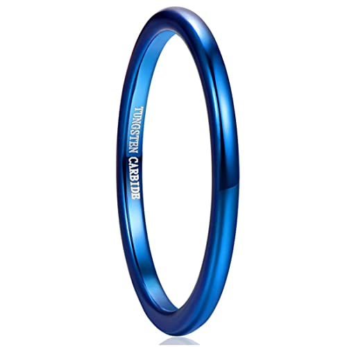 GALANI Ringe Damen Herren 2mm Blue Wolfram Ring Schmal Schlicht Poliert Ring Verlobungsringe Eheringe Partnerringe Comfort Fit Größe 58(18.5) von GALANI
