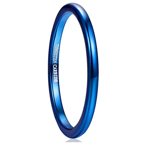 GALANI Ringe Damen Herren 2mm Silvery/Blue Wolfram Ring Schmal Schlicht Poliert Ring Verlobungsringe Eheringe Partnerringe Comfort Fit Größe 52-67(16.6-21.7) von GALANI