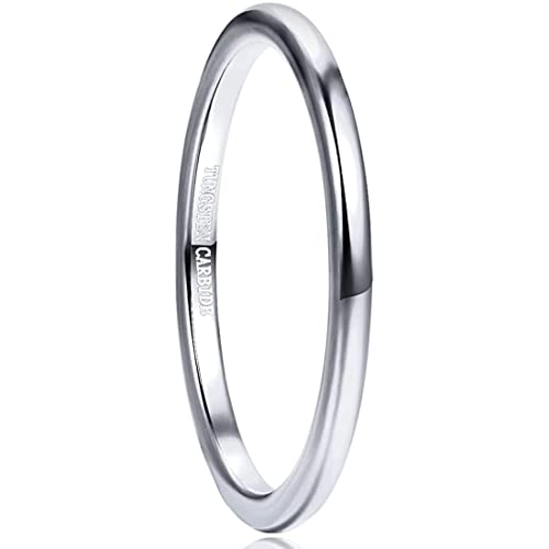 GALANI Ringe Damen Herren 2mm Silvery/Silvery Wolfram Ring Schmal Schlicht Poliert Ring Verlobungsringe Eheringe Partnerringe Comfort Fit Größe 59(18.8) von GALANI