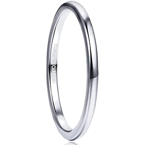 GALANI Ringe Damen Herren 2mm Silvery Wolfram Ring Schmal Schlicht Poliert Ring Verlobungsringe Eheringe Partnerringe Comfort Fit Größe 58(18.5) von GALANI