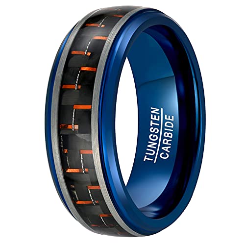 GALANI Ringe Herren Damen Wolframcarbid Ring 8mm Herrenring Damenring Schwarz Blau für Hochzeit Verlobung Jubiläum Freundschaft mit Roter Kohlefaser und Blauer Rand Größe 57(18.1) von GALANI