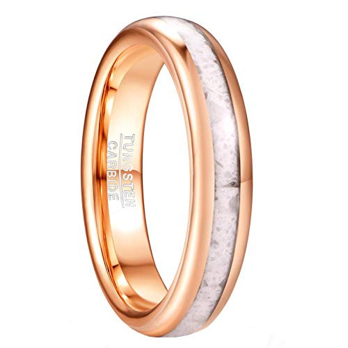 GALANI 4mm Wolframcarbid Ring Rosegold Ringe für Herren Damen Eheringe Herrenringe Verlobungsring Vertrauensring Partnerring mit Weißem Marmor Männer Geschenke Größe 62(19.7) von GALANI