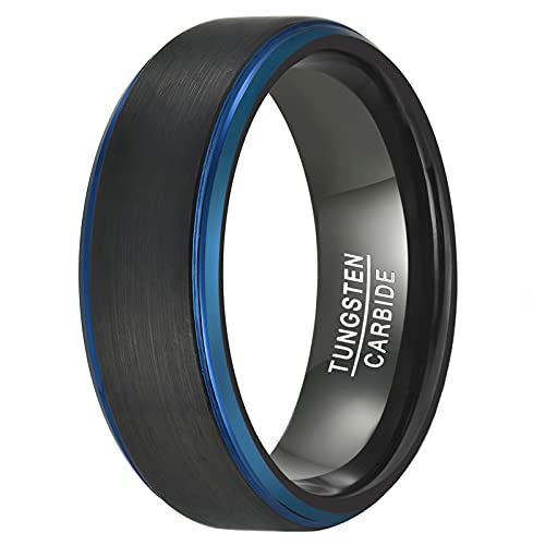 GALANI Trauringe Herren Tungsten Ring Schwarz Blau Verlobungsringe Gebürstetes Finish 8mm Unisex Verlobungsring Eheringe Jubiläumsring Mode Schmuck Größe 62(19.7) von GALANI