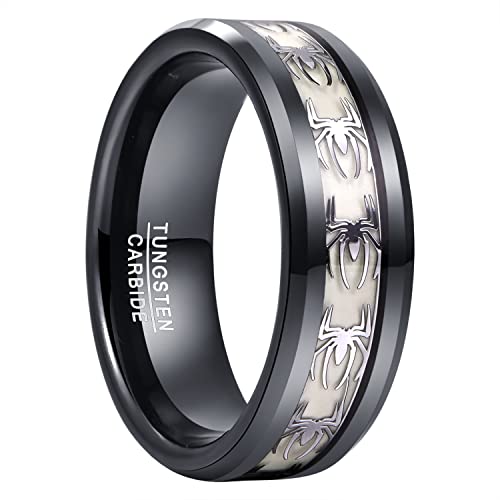 GALANI Wolfram Ring 8mm Ring Schwarz Herren mit Noctilluzent Spinne Wolframkarbid Ringe für Hochzeit Ringe Verlobungsring Paarringe Tägliche Abnutzung Ring Schmuck Comfort Fit Größe 55(17.5) von GALANI