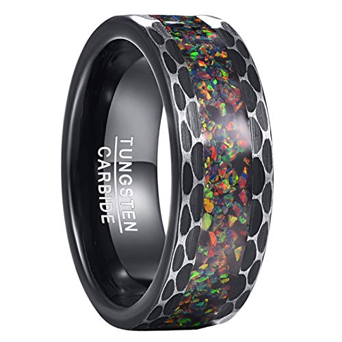 GALANI Wolframkarbid Verlobungsring Unisex 8mm Schwarz Synthetischer Opal Intarsien Geschenk für Ehemann Frau Partner Größe 67(21.3) von GALANI