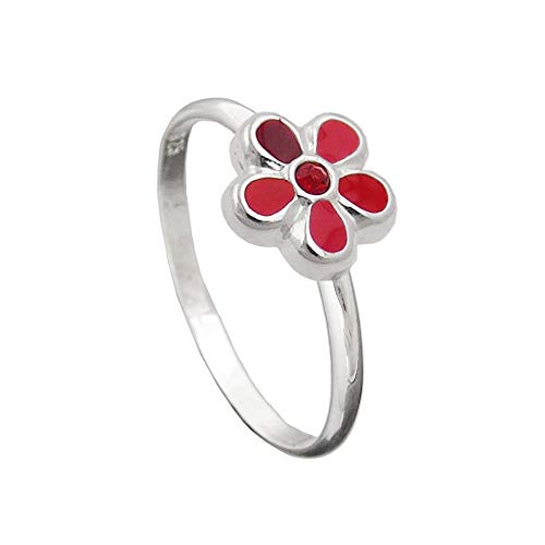 Ring Kinderring mit Blume rot Silber 925 Ringgröße 42 von GALLAY